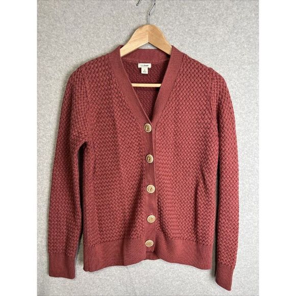 L.L. Bean Sweaters - LL Bean Women's Basketweave Sweater Cardigan Button-Front Dusty Rose Pink Small